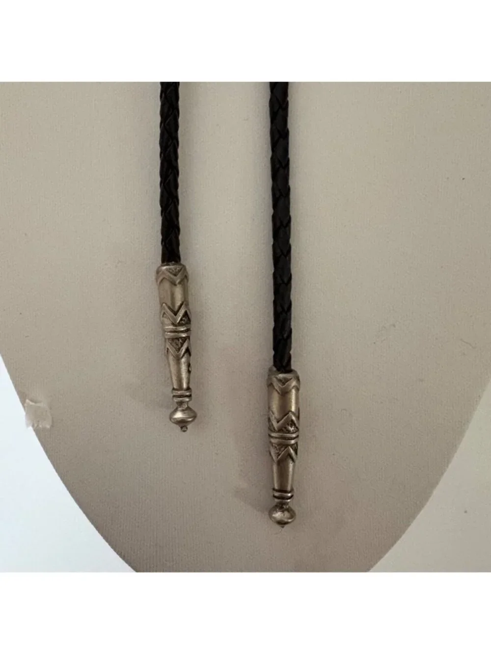 Vintage Mens Bolo Tie Pewter Eagle Pendant Braided Black Leather Cord EJC 1989